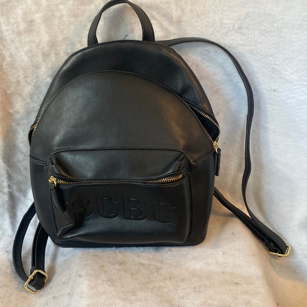BCBG Black Adjustable Strap Backpack With Front Zip Pouch